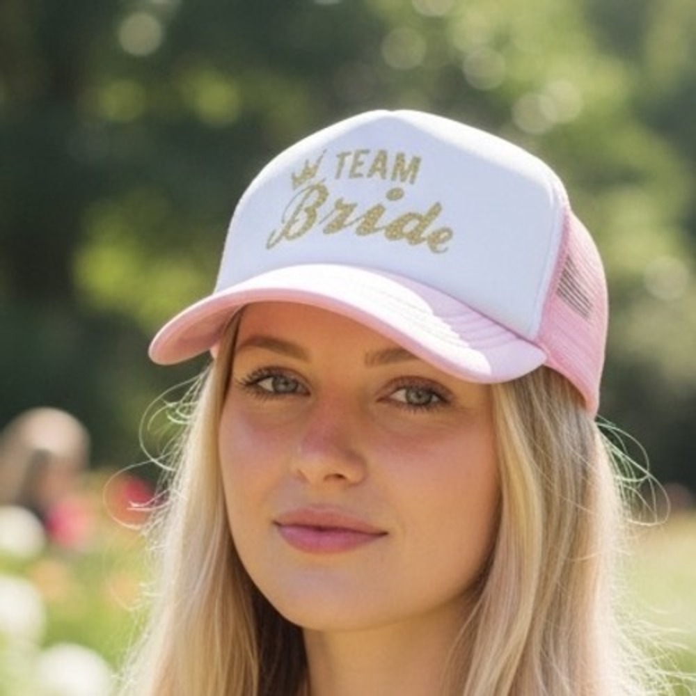 Source Unknown Pink and White‎ 'Team Bride' Hat